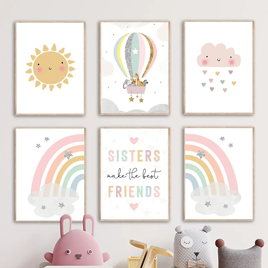 Home Decor Japandi - Żyrafa Słoń Balon Słońce Tęcza Plakaty