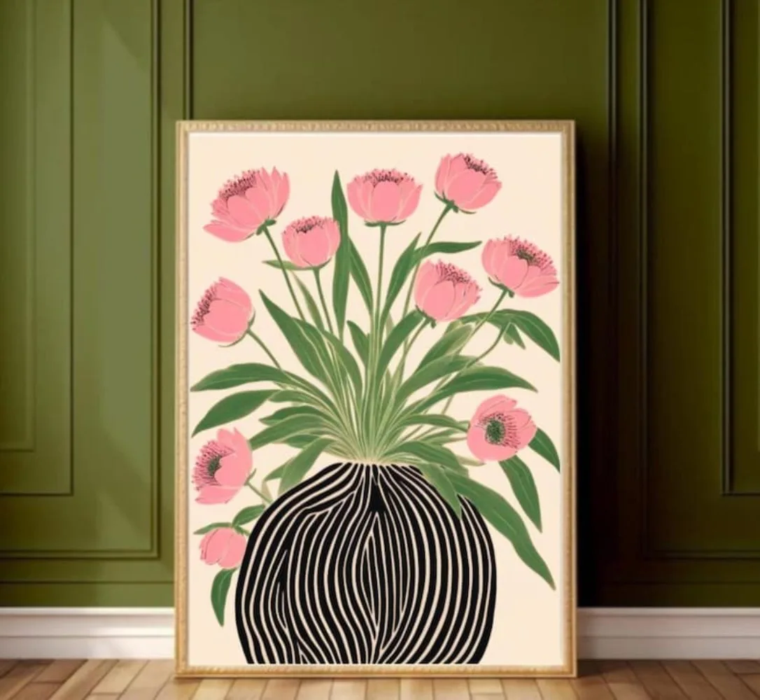 Home Decor Vase With Flowers - Bezramowy plakat kwiatowy, sztuka ścienna Matisse,