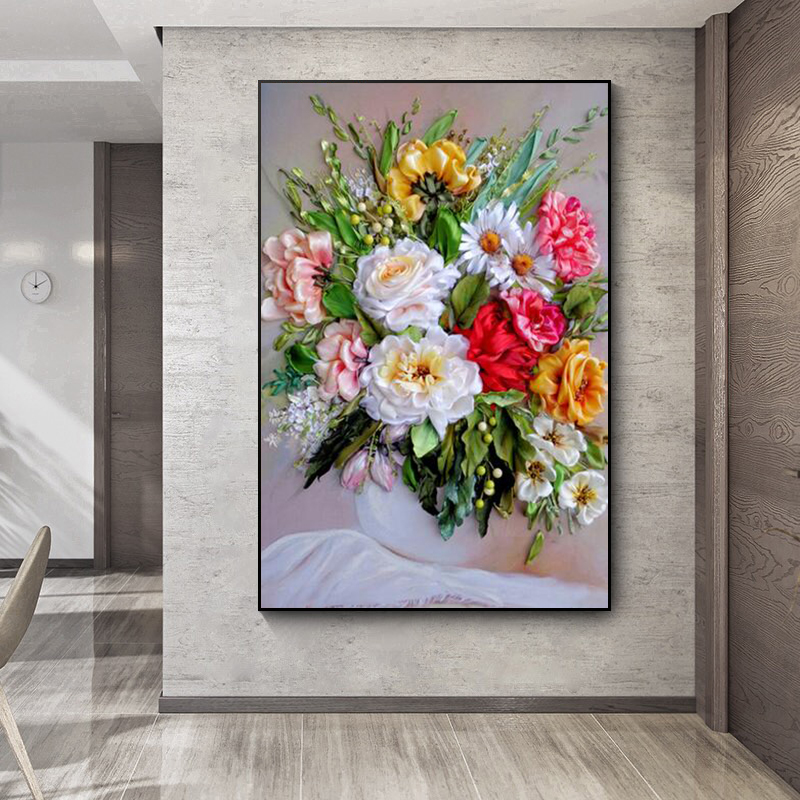 Home Decor Vase With Flowers - Obraz na płótnie Kwiaty Drukowany Plakat