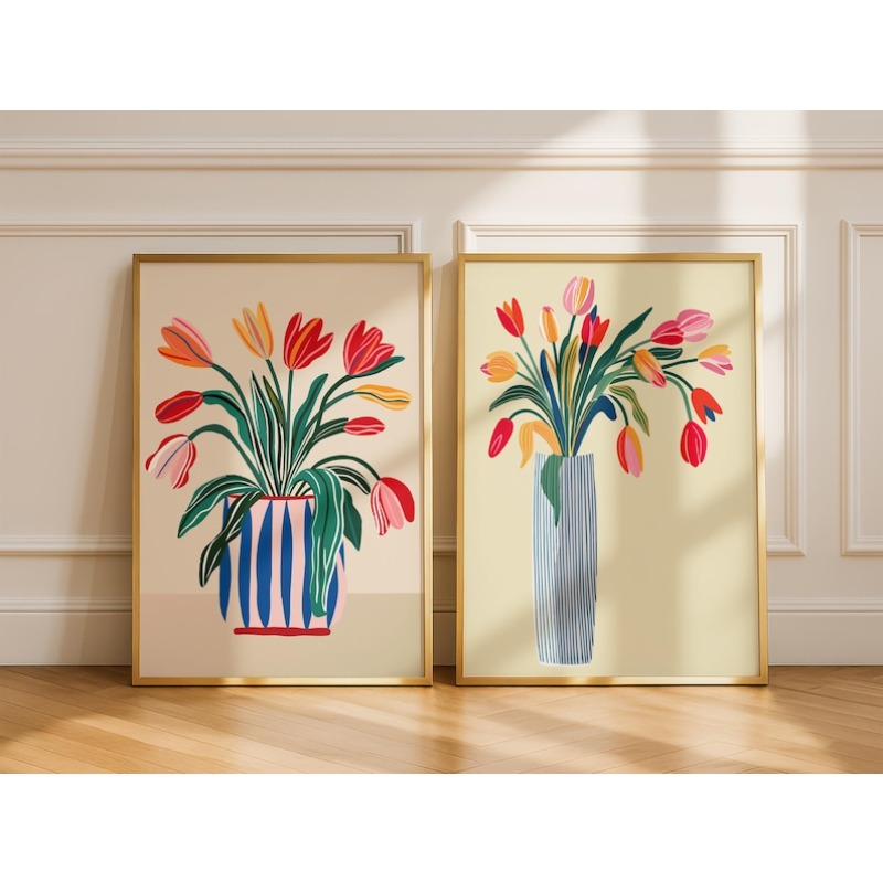 Home Decor Vase With Flowers - 2 szt. Obrazów na płótnie z
