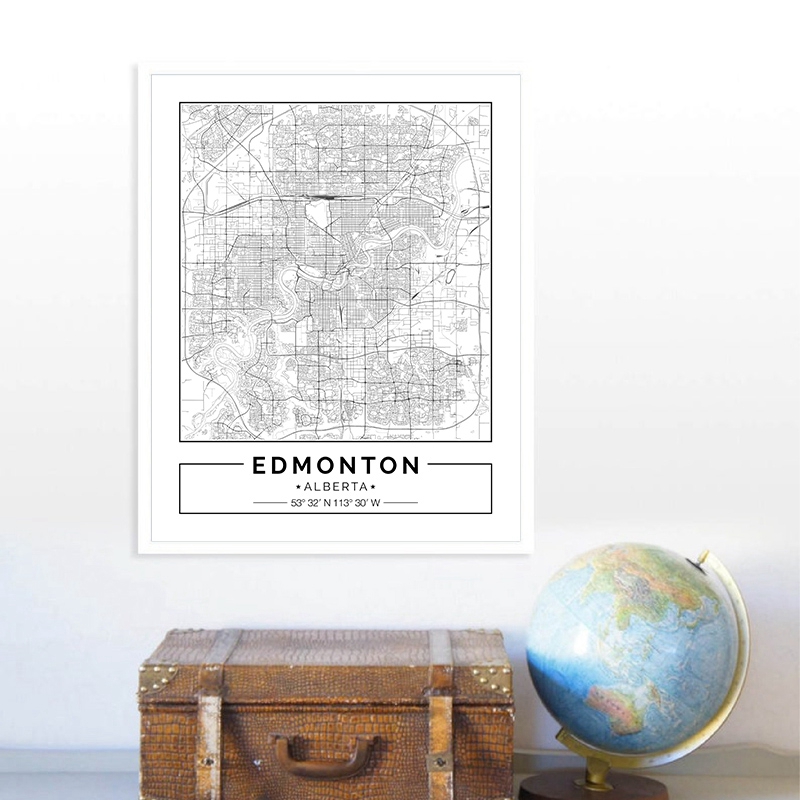 Edmonton Alberta mapa czarny b – Home Decor Canada recenzja i cena